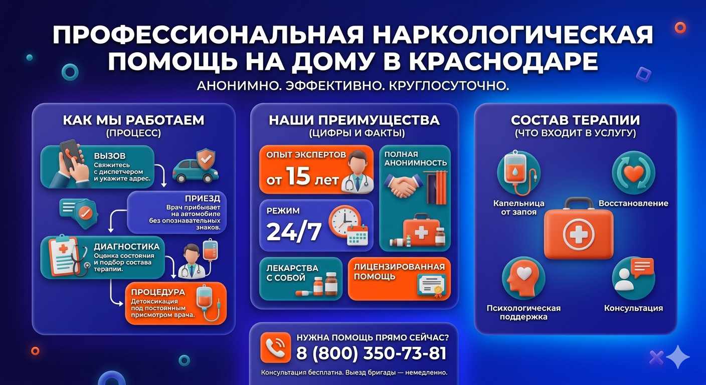 Инфографика о принципах лечения алкоголизма на дому в Ломоносове: этапы вызова нарколога, преимущества анонимной детоксикации и состав медицинской помощи.